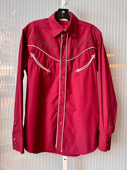 Burgundy Patron Embroidered Pearl Snap Western Shirt