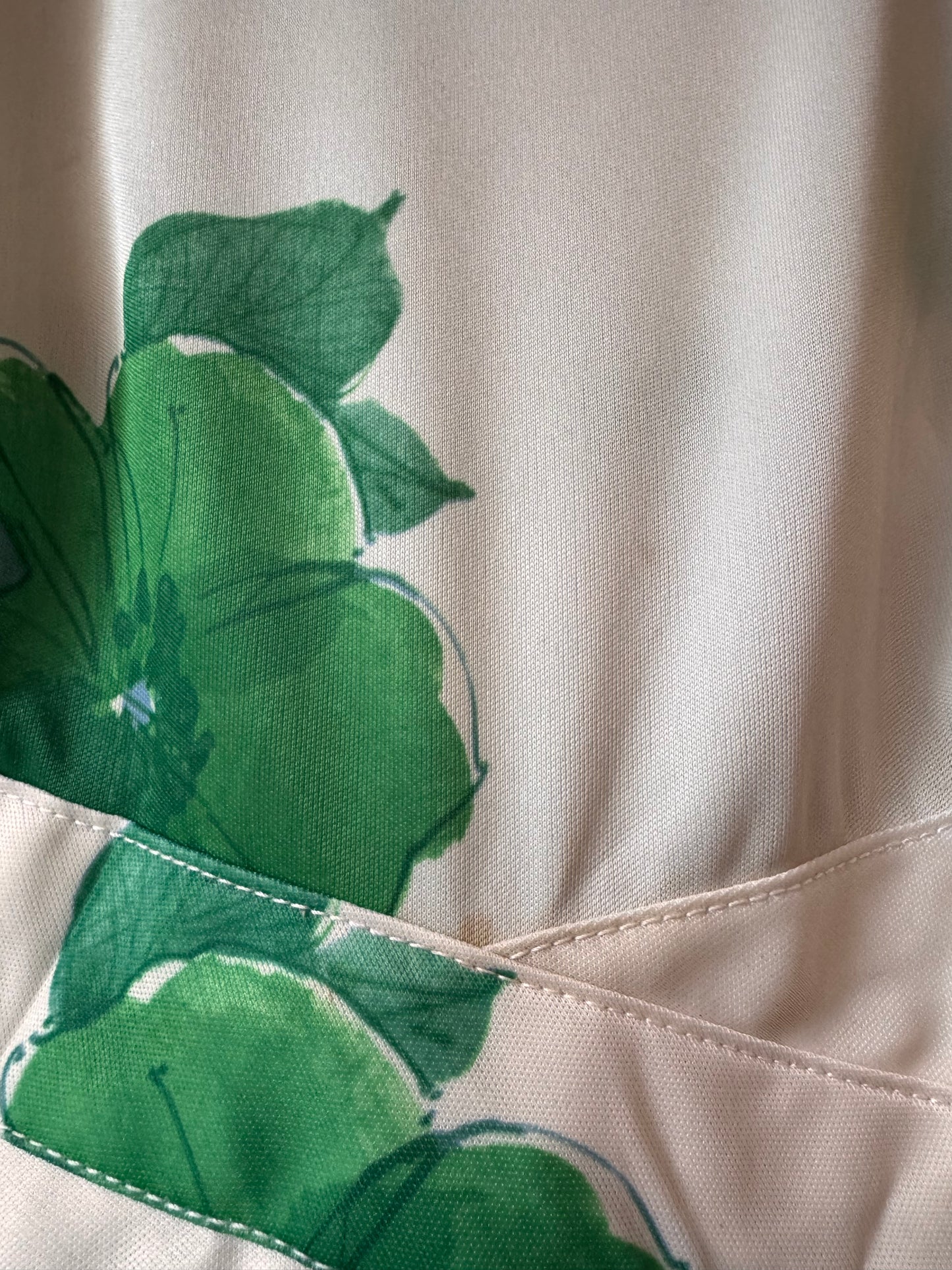 1970s White Gown with Blue & Green Florals