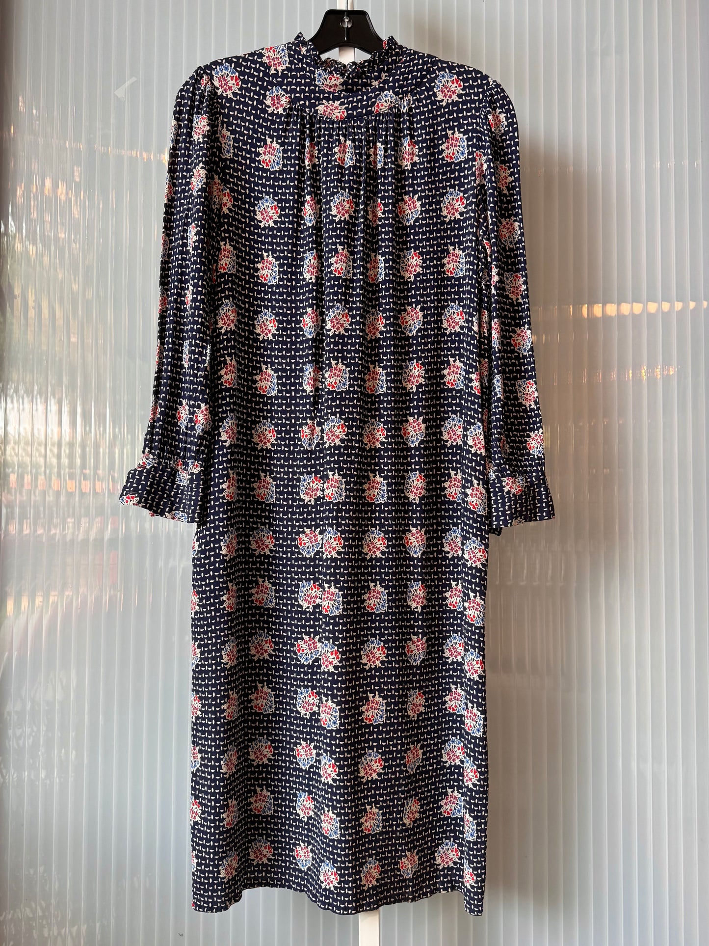 1980s Diane Von Furstenburg Navy Blue & White Floral Dress