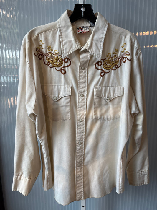 1970s Cream Embroidered Western Shirt
