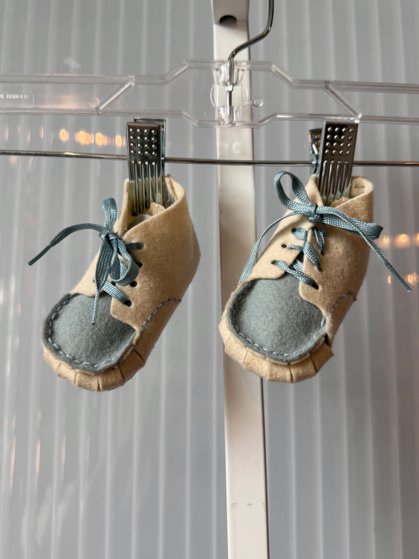 1970s / 1980s Children's White & Blue Felt Shoes