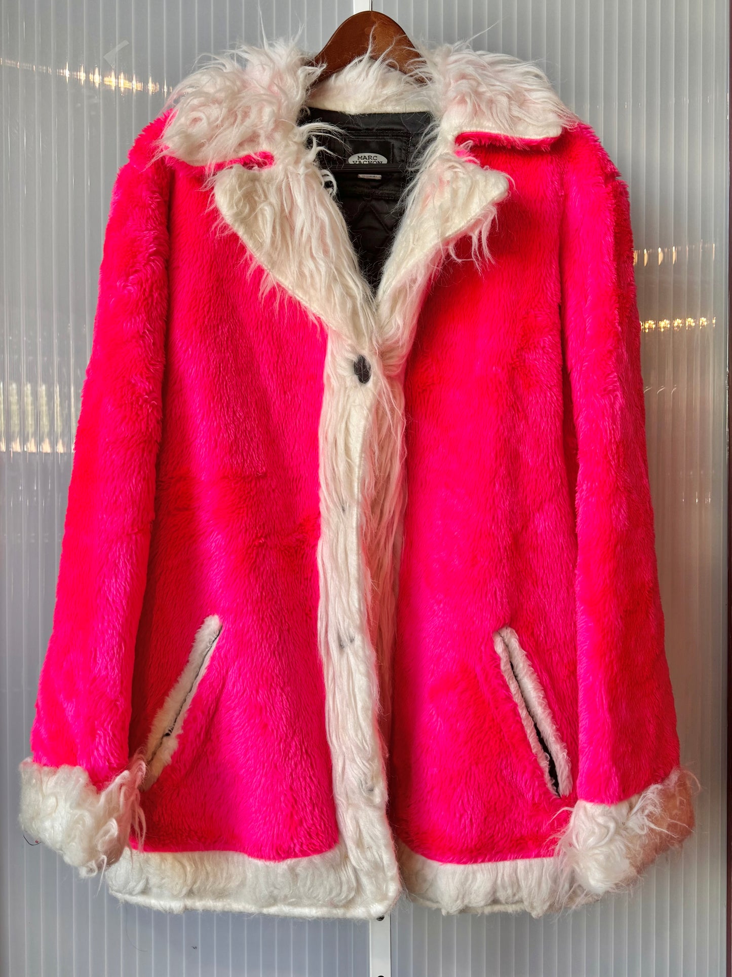 1990s Hot Pink Fuzzy Coat with White Lapel Collar