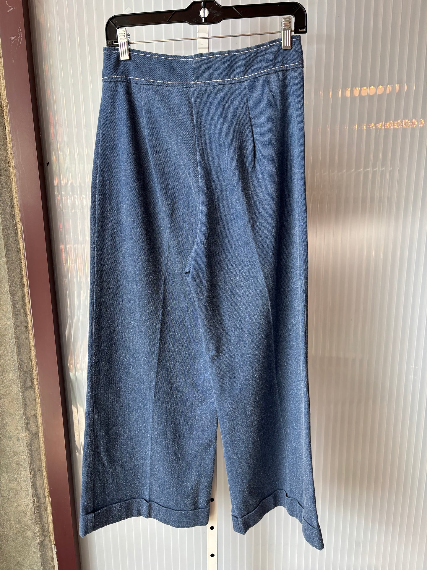 1970s Denim & White Contrast Stitch Jacket & Bellbottom Pants Set