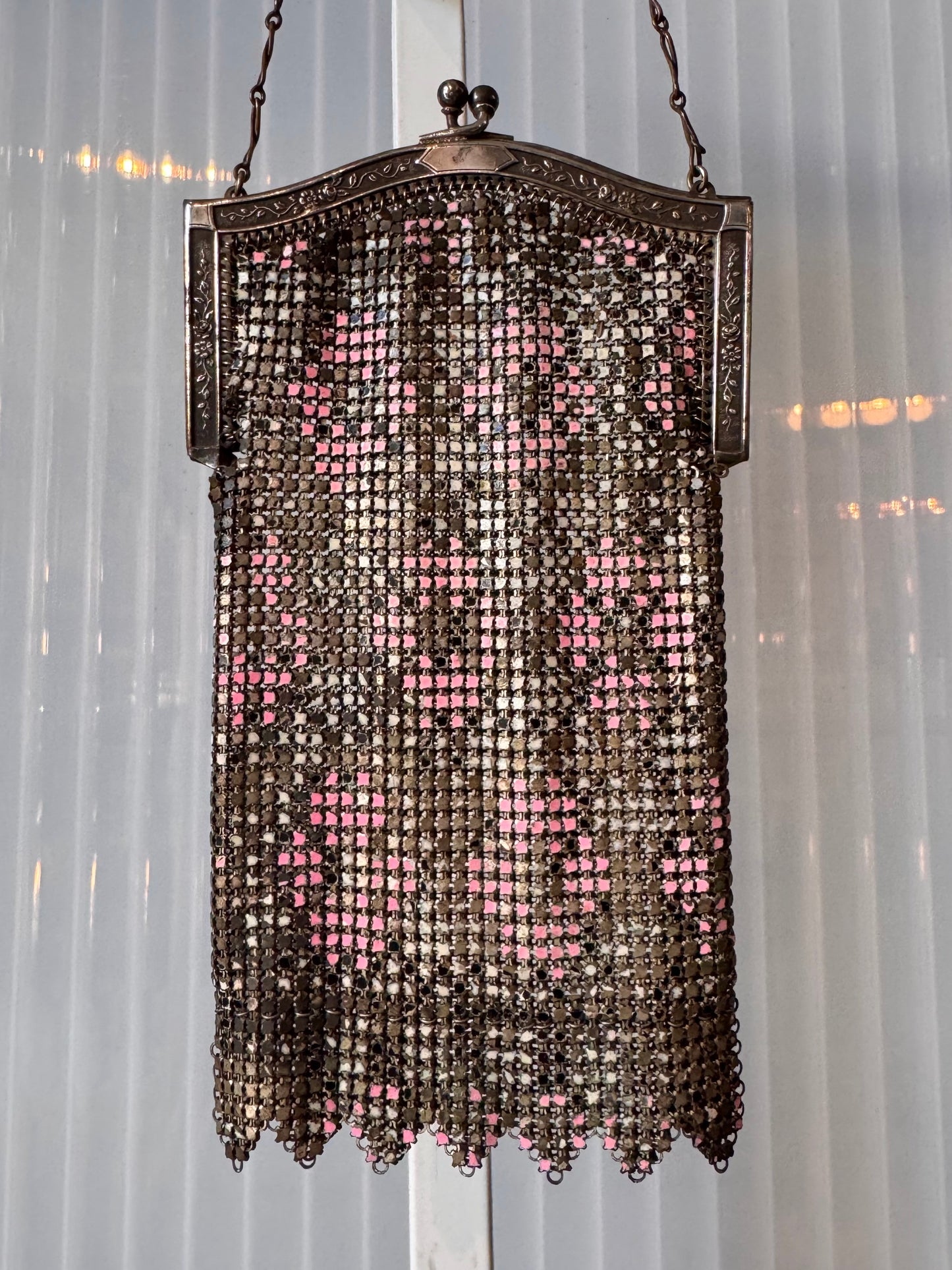 1920s Pink & Silver Metal Mesh Flapper Purse