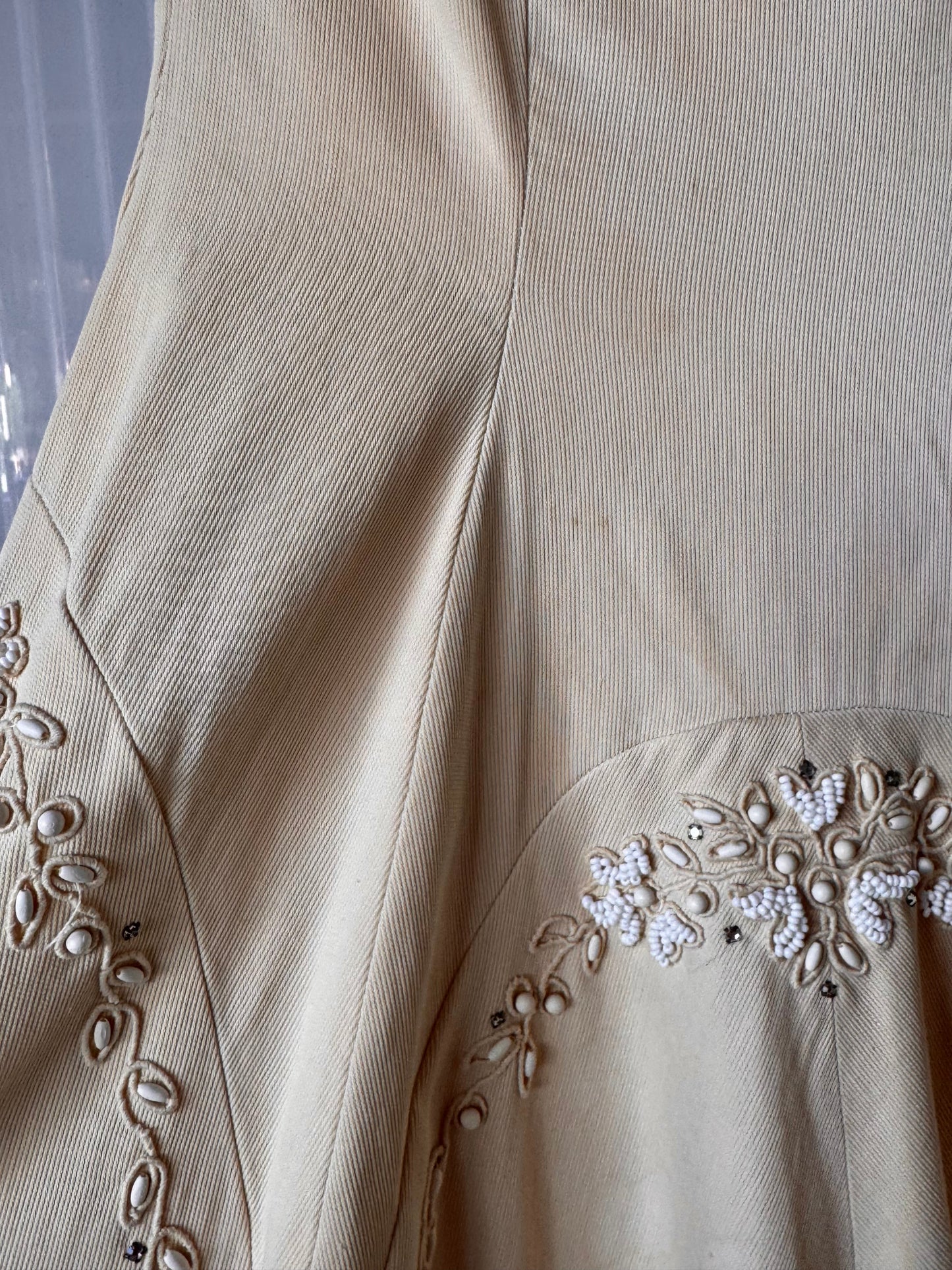 1950s Cream Drop Waist Beaded Wedding Dress