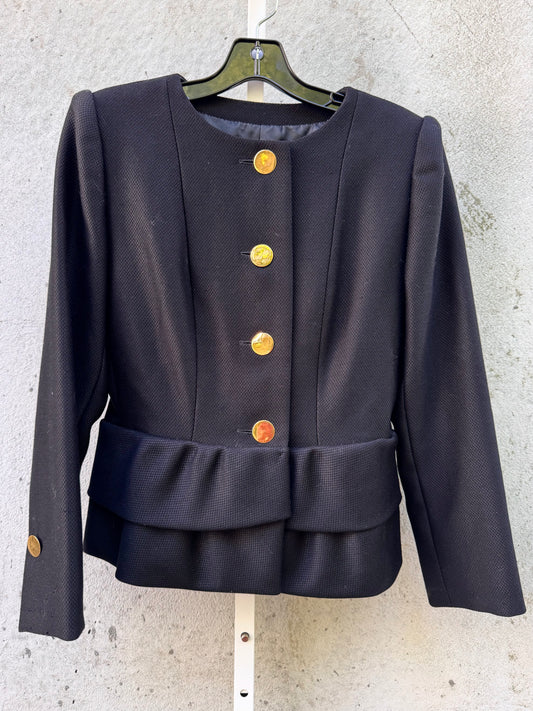 1970s Givenchy Black Peplum Jacket with Gold Buttons