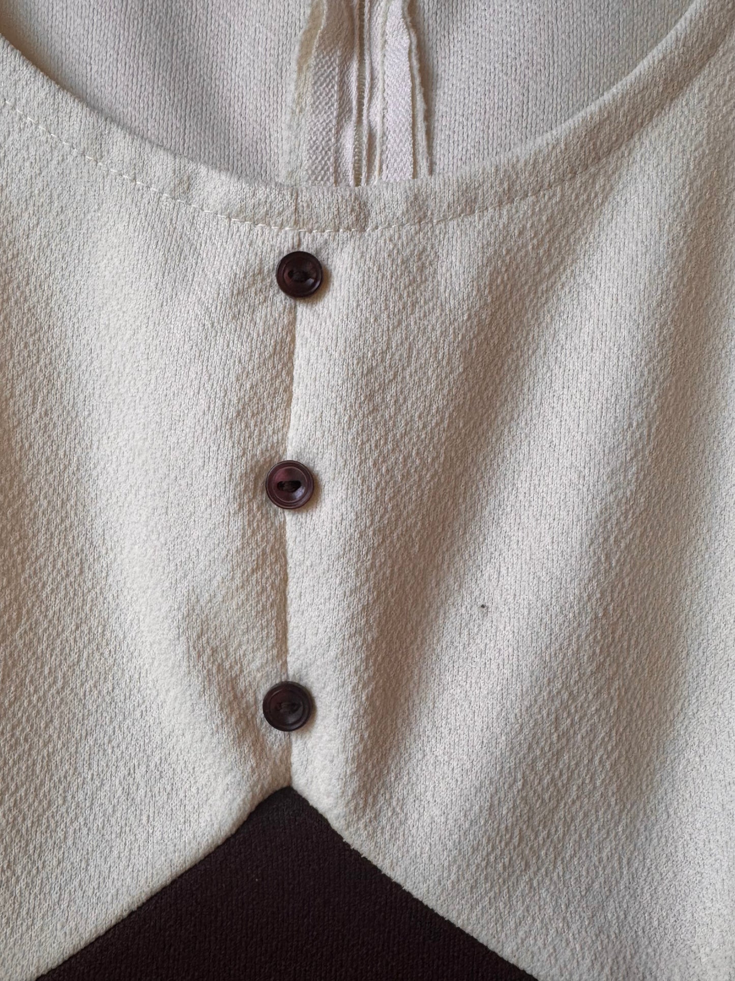 1960s / 1970s Mod Cream & Brown Empire Waist Dress