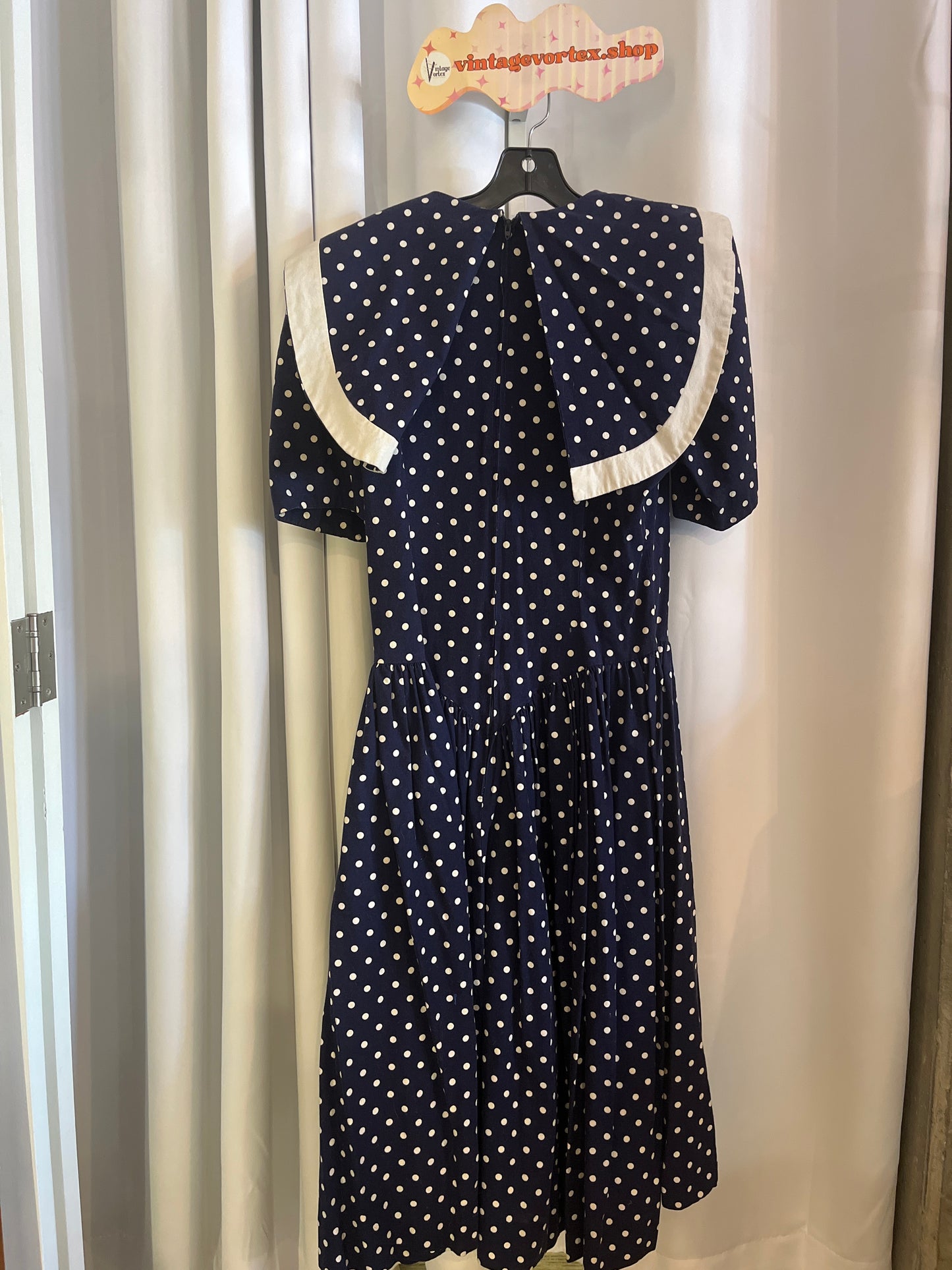 1980s Does 40s Navy Blue Dress