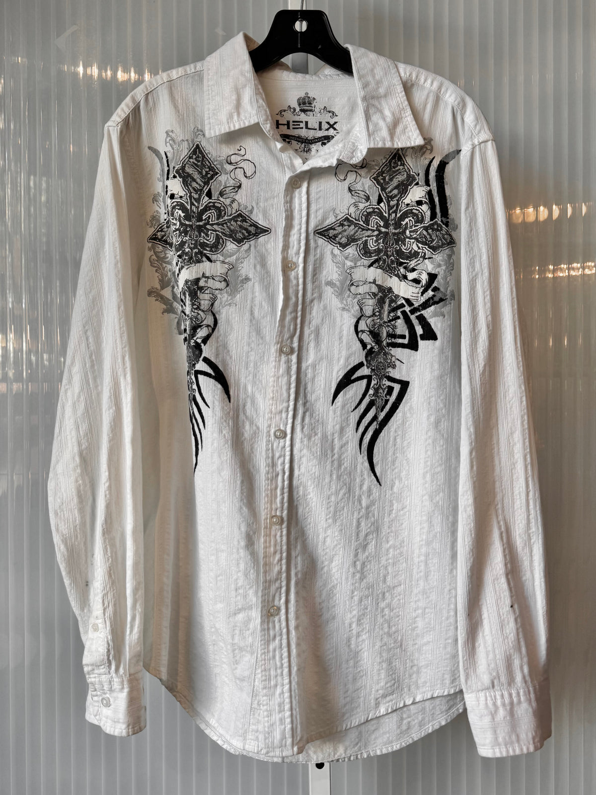 Y2K Grunge White & Gray Button-Up Shirt