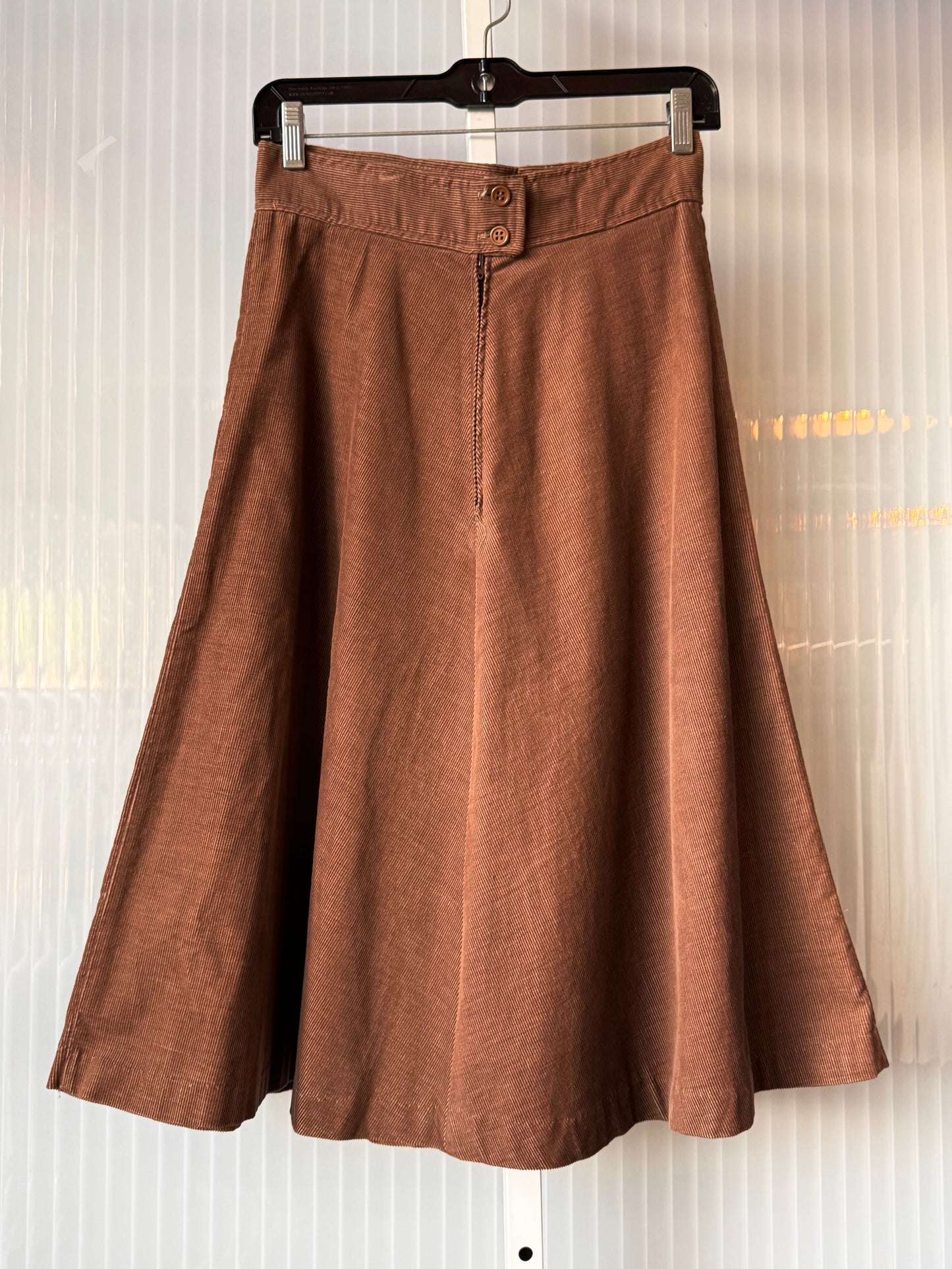1970s Mocha Brown Corduroy A-Line Skirt