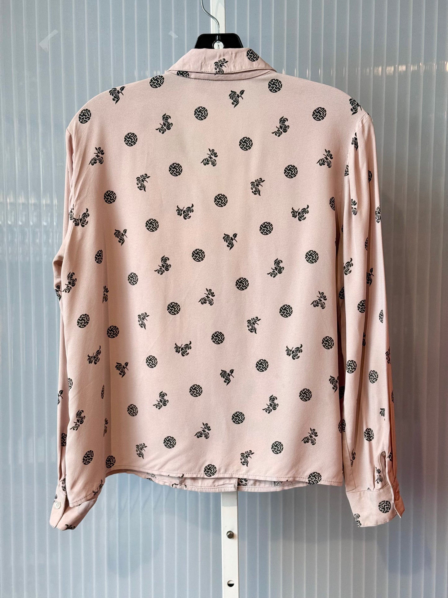 1980s Light Mauve Notch Lapel Patterned Blouse