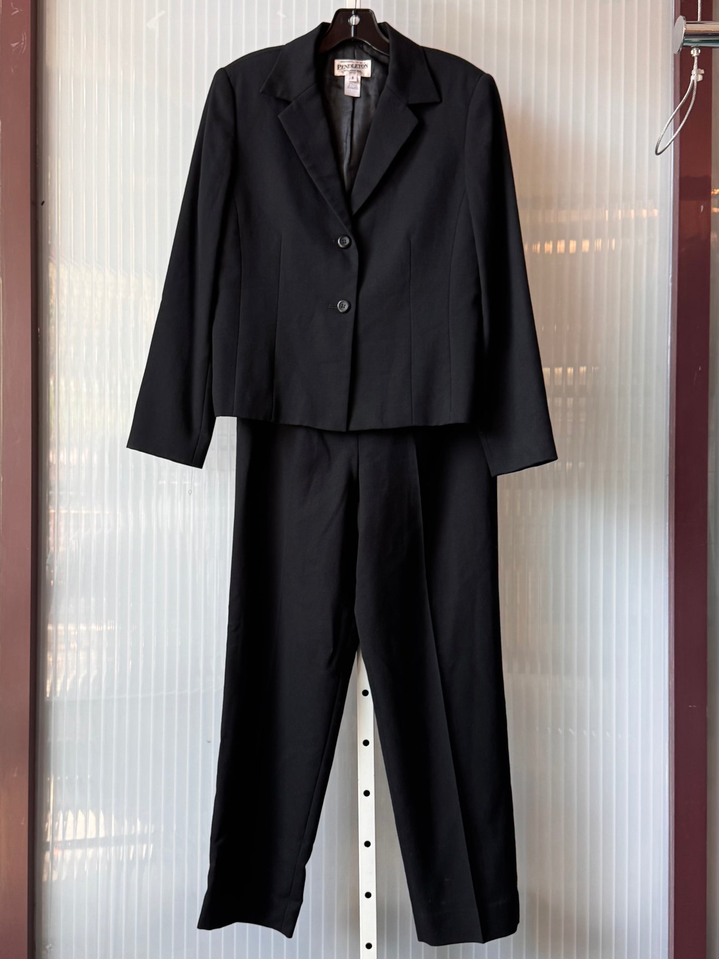 1990s Black Wool Jacket & Pants Suit Set
