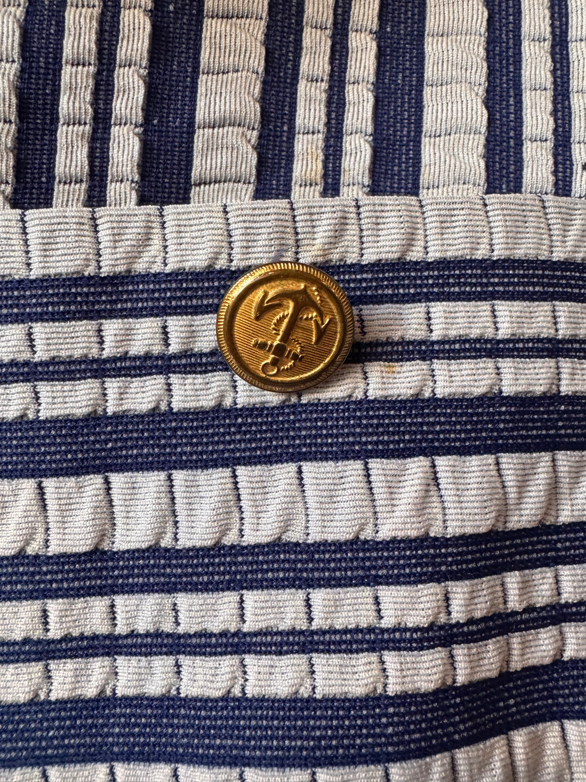1970s Blue & White Striped Shacket with Gold Anchor Buttons