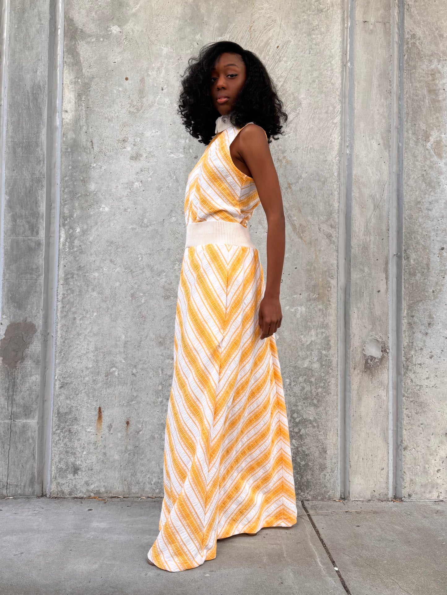 1970s Saks 5th Ave. Orange & White Chevron Bodysuit & Skirt Set