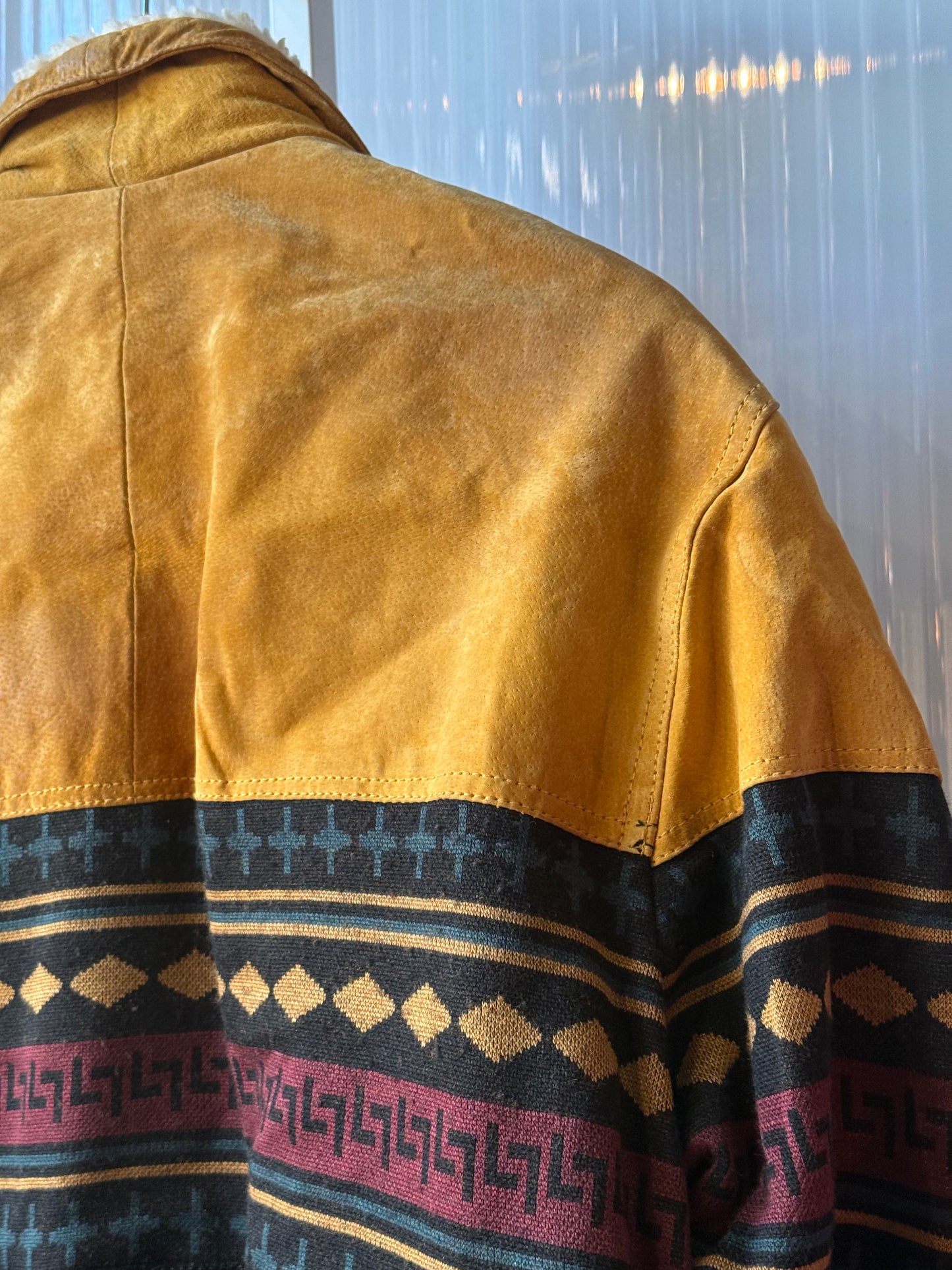 1990s Suede & Sherpa Coat w/ Knit Western Pattern