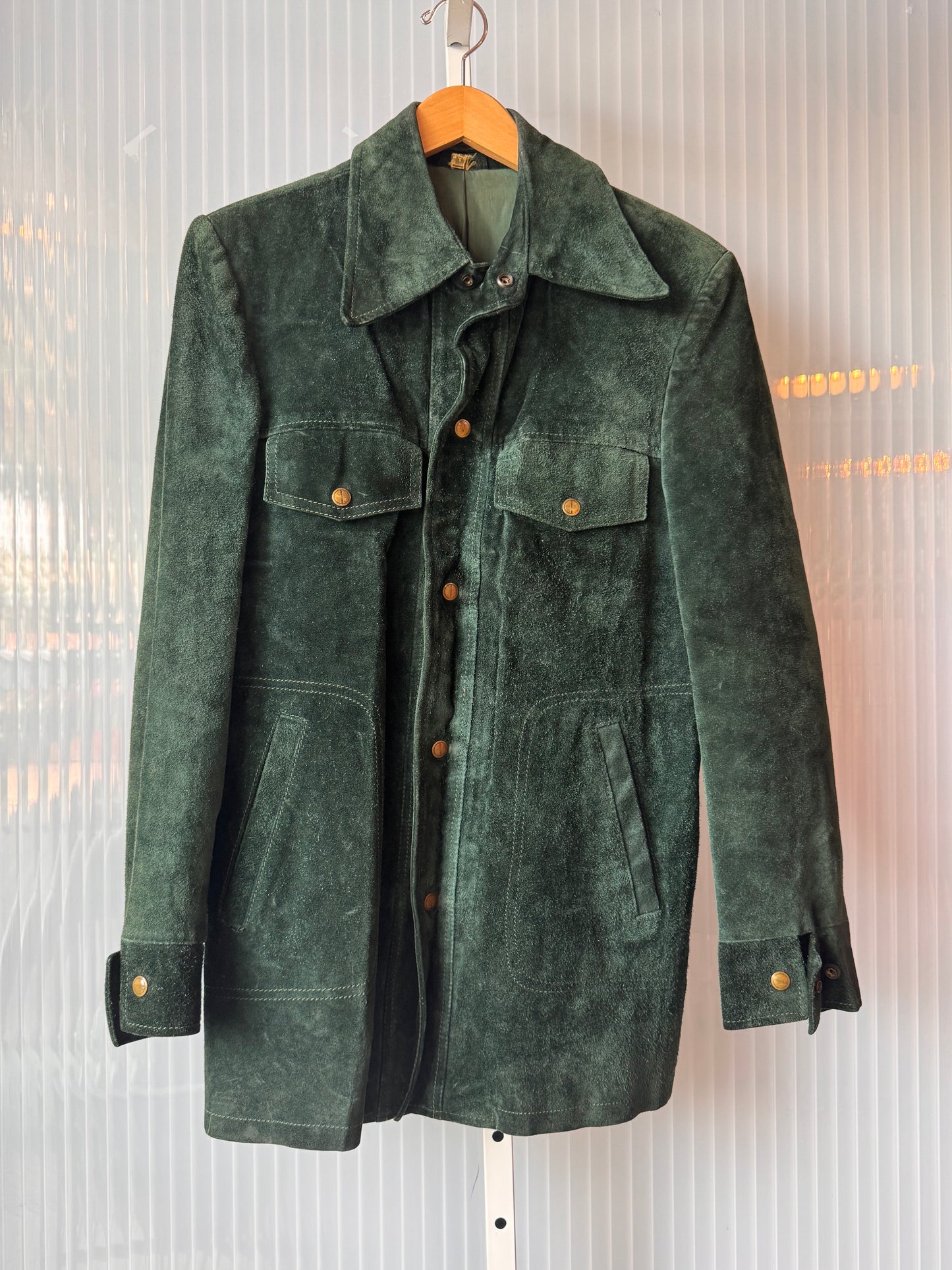 1970s Dark Green Suede Snap-Up Jacket