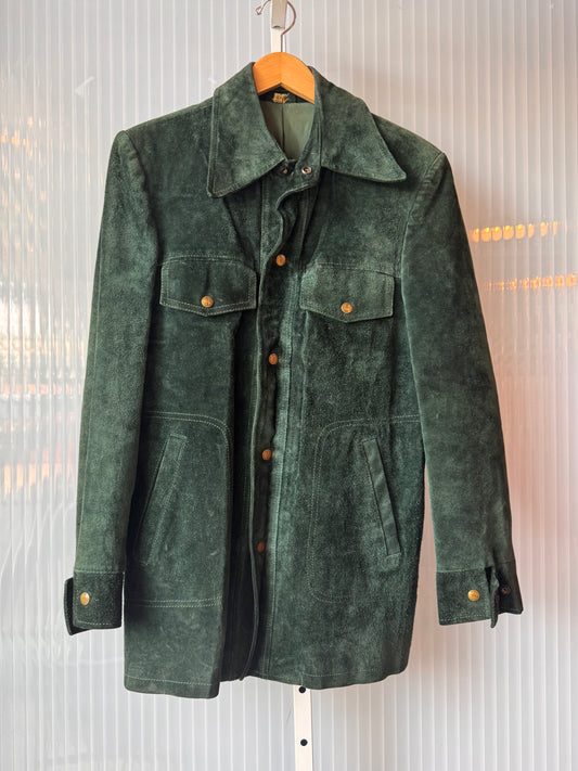 1970s Dark Green Suede Snap-Up Jacket