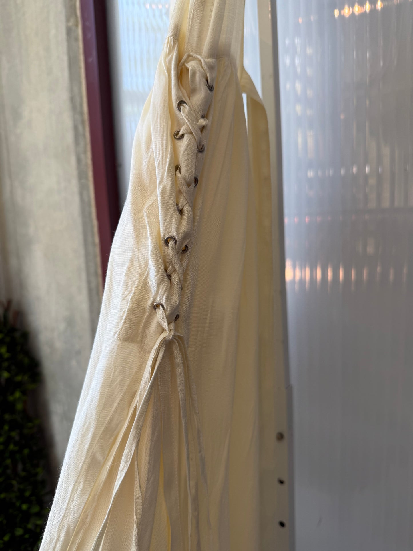 2000s Cream Cotton Lace Front Fairy Maxi Dress