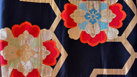 Black, Gold, & Orange Floral Obi