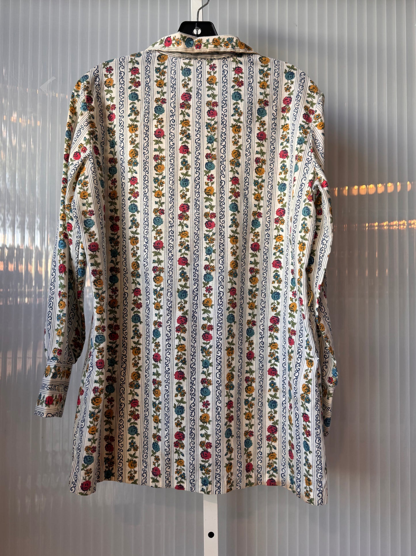 1970s Multicolor Floral Stripe Print Pointed Collar Blouse