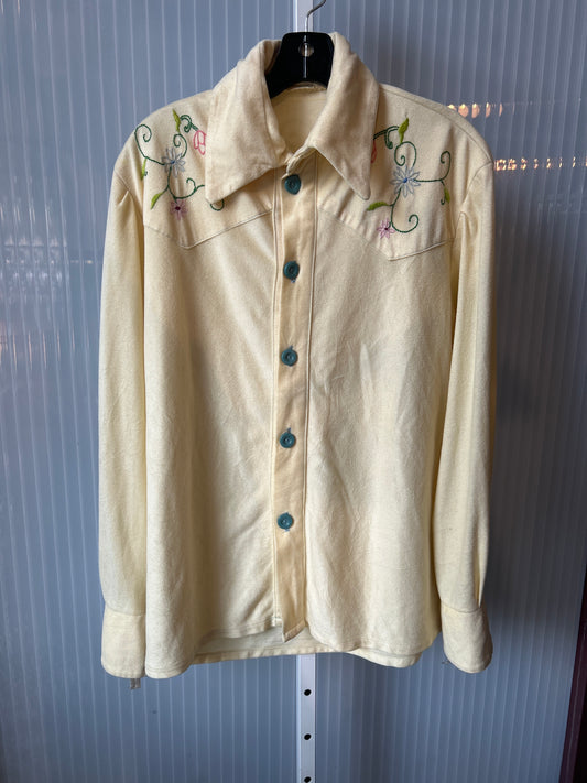 1970s Light Yellow Floral Western Shirt