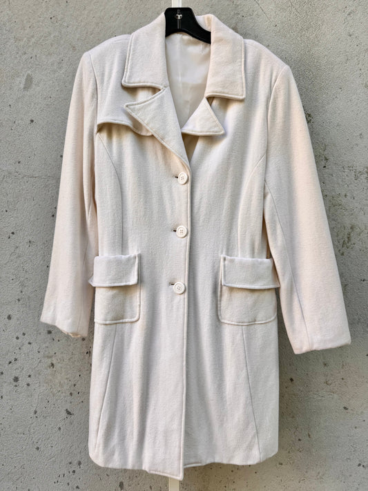 1980s/90s Off White Wool Blend Coat with Notched Lapel