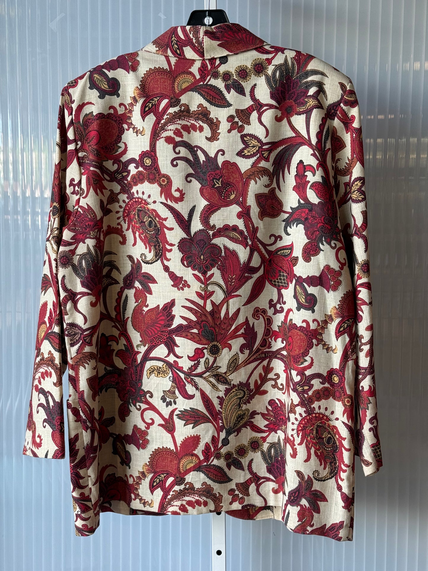 1980s Cream Blazer w/ Red Floral Pattern & Abalone Button