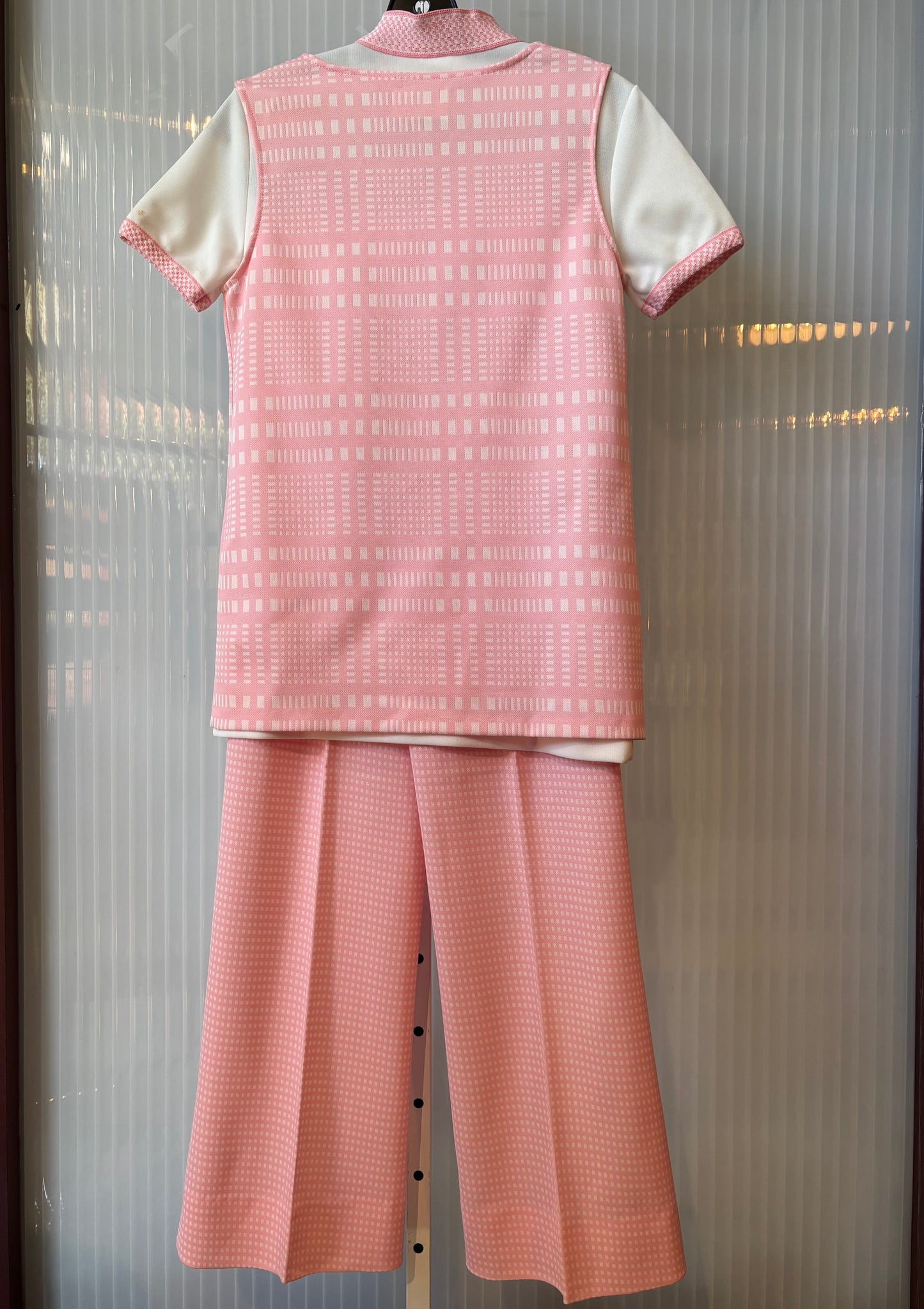 1970s Pink and White Check Vest, Top, & Pants Set