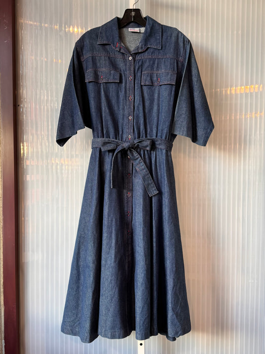 1980s Avon Blue Denim Button-Up Dress