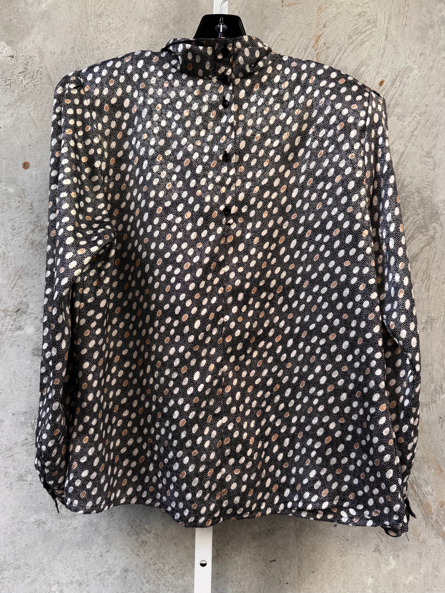 1980s Mock Neck Pleated Blouse with Geometric Pattern