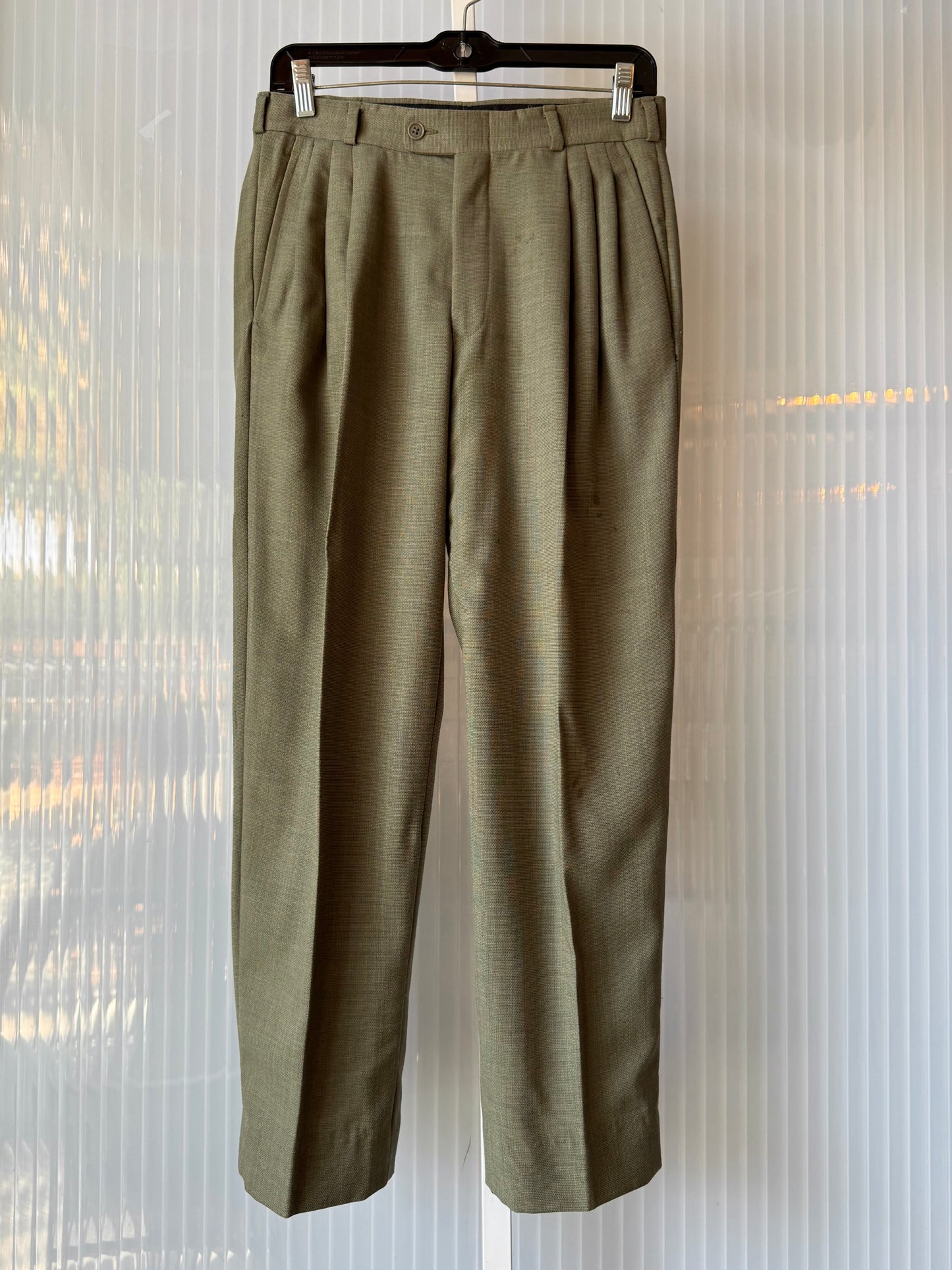 1990s Sage Green Wool Blazer & Pants Suit Set
