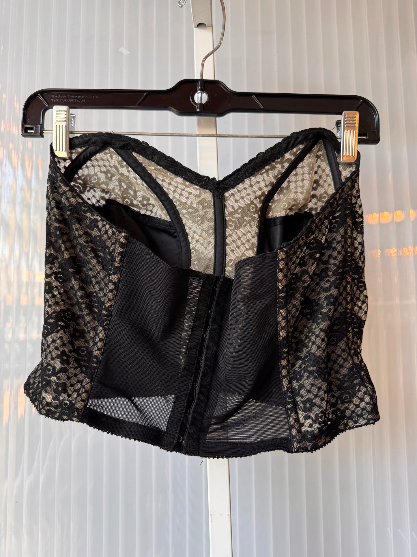 1980s Black Lace Strapless Bustier