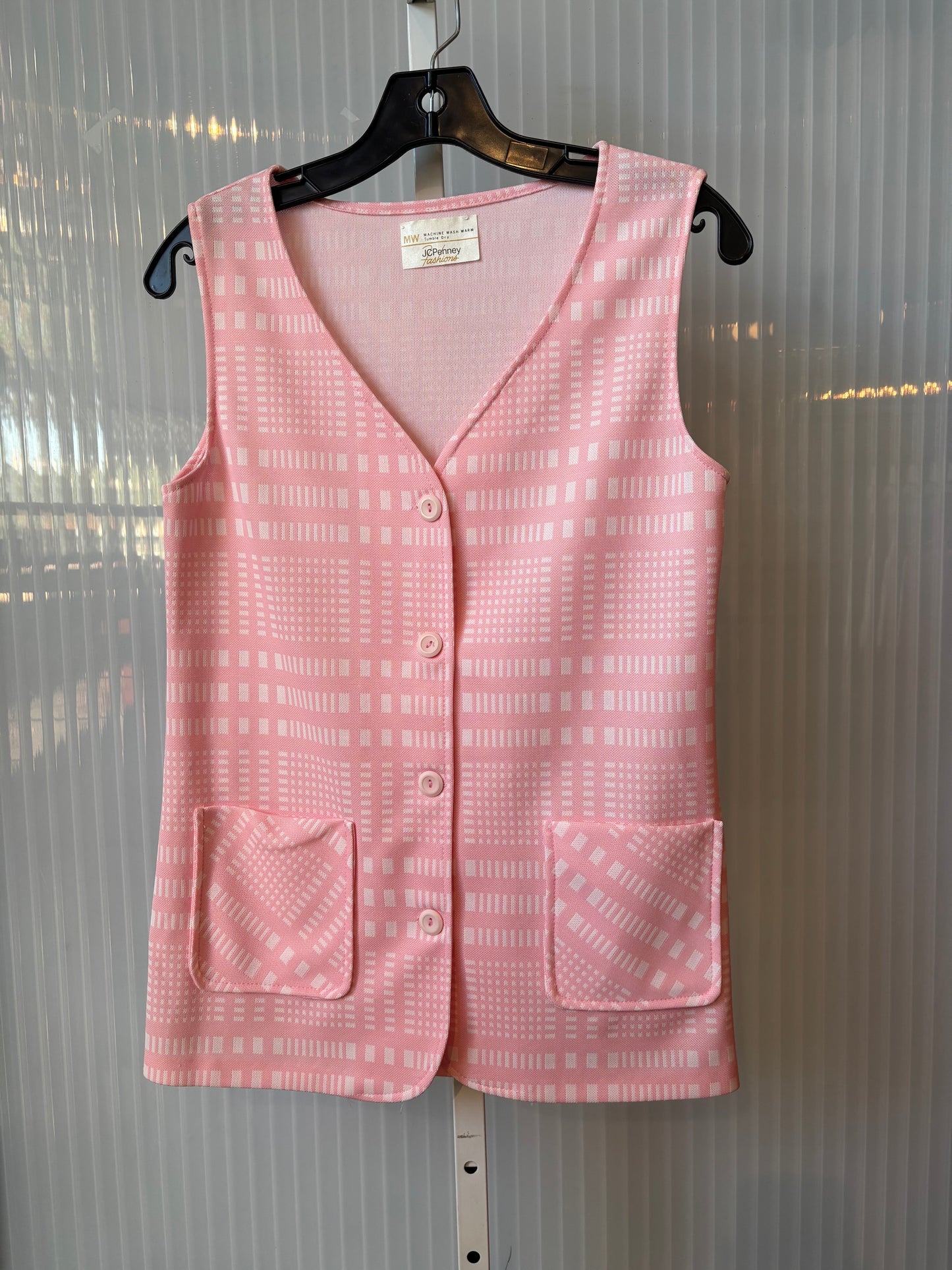 1970s Pink and White Check Vest, Top, & Pants Set