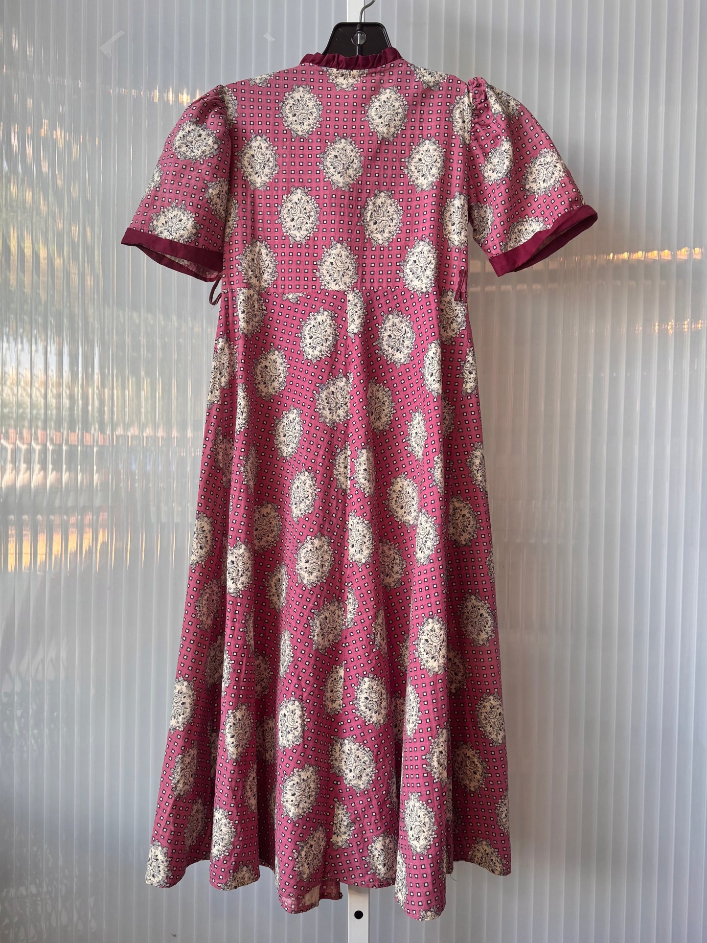 1960s Children's Mauve & Cream Floral & Square Pattern Dress