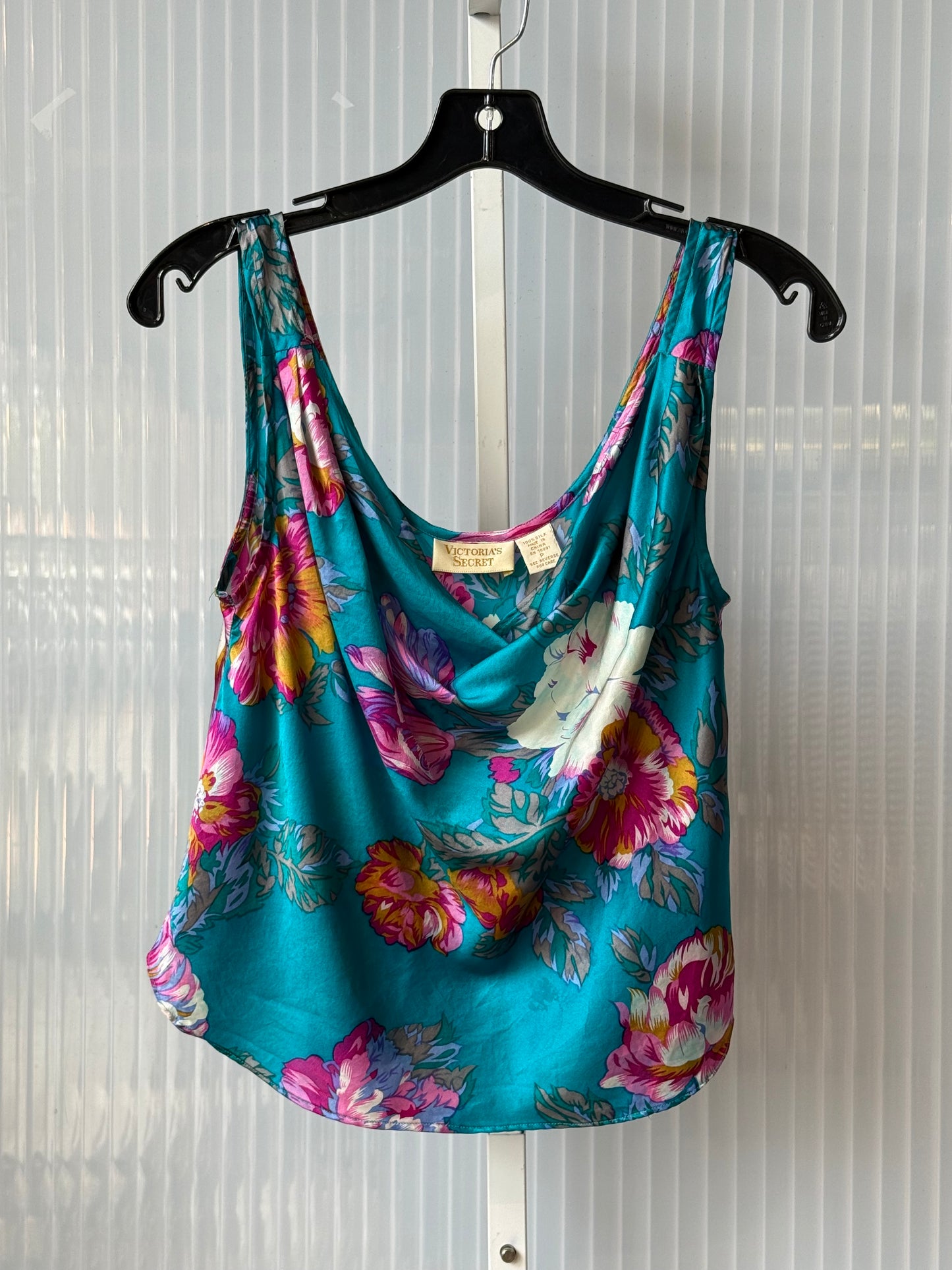 1990s Victoria’s Secret Gold Label Teal Floral Silk 2-Piece Pajama Set