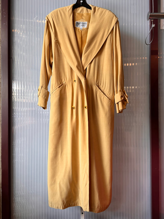 1980s Light Mustard Yellow Trench Coat