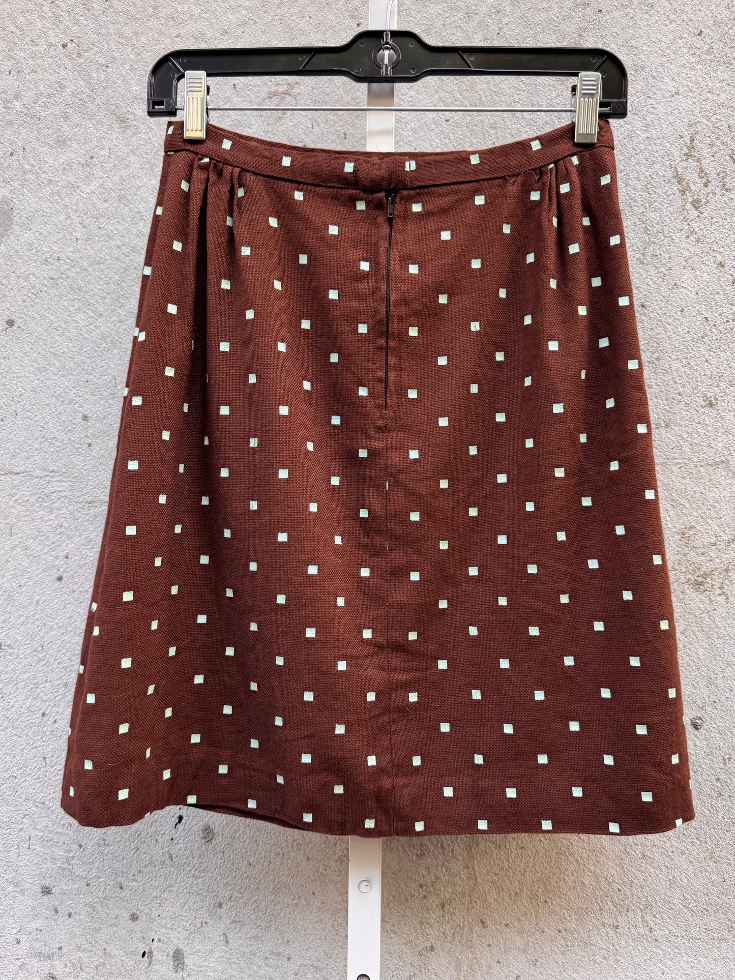 1960s Brown & Blue Square Patterned Top & Skirt Set