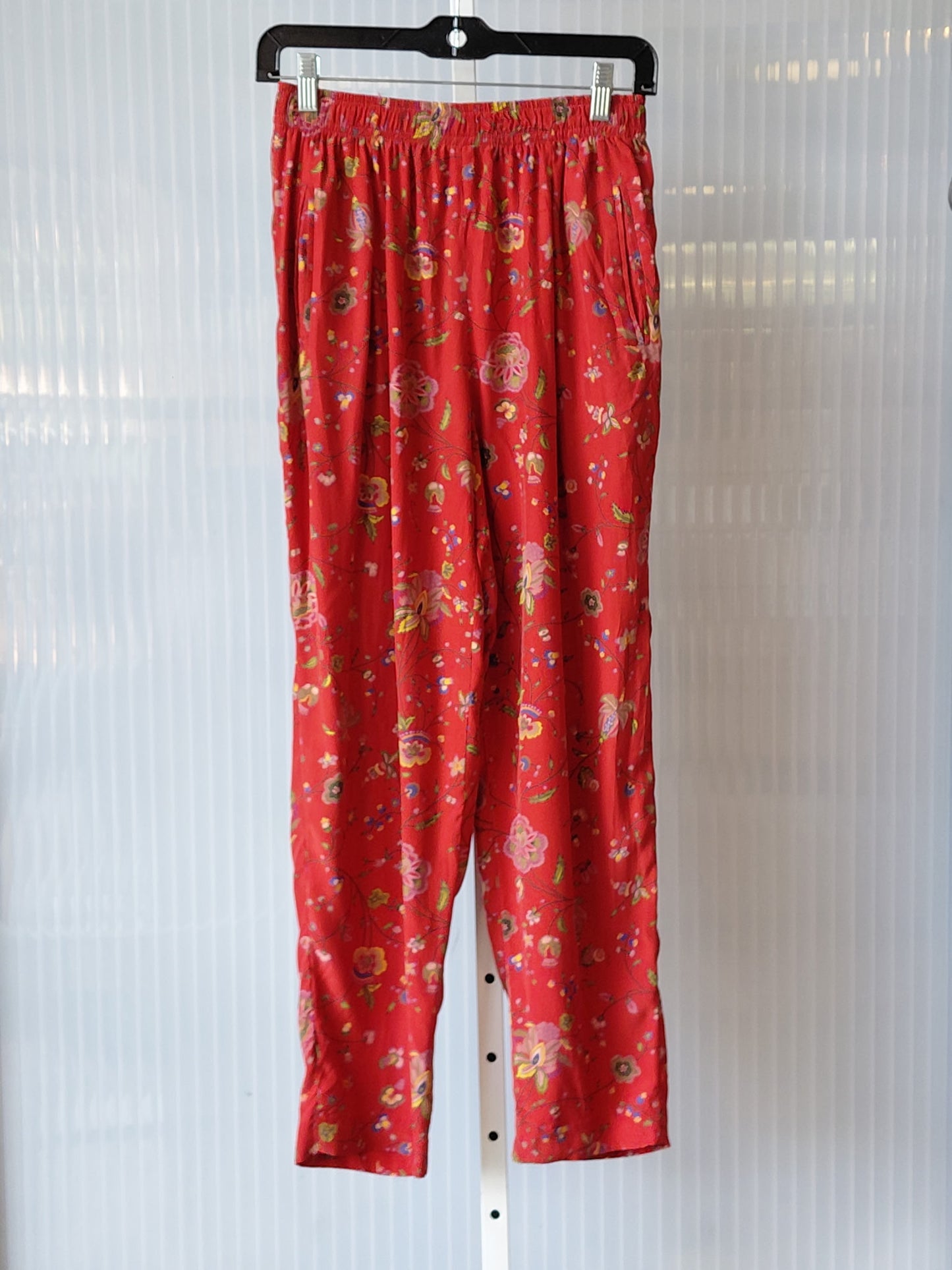 1990s Red Floral 100% Silk Lounge Set