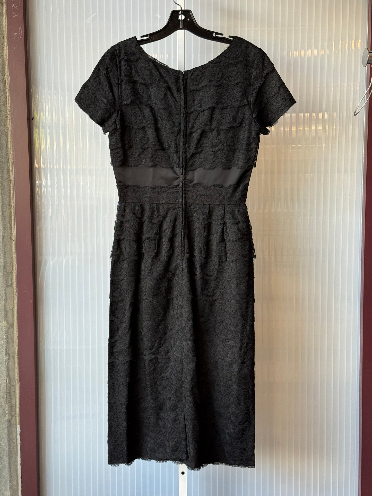 1950s Black Satin Dress w/ Ruffled Lace Layers