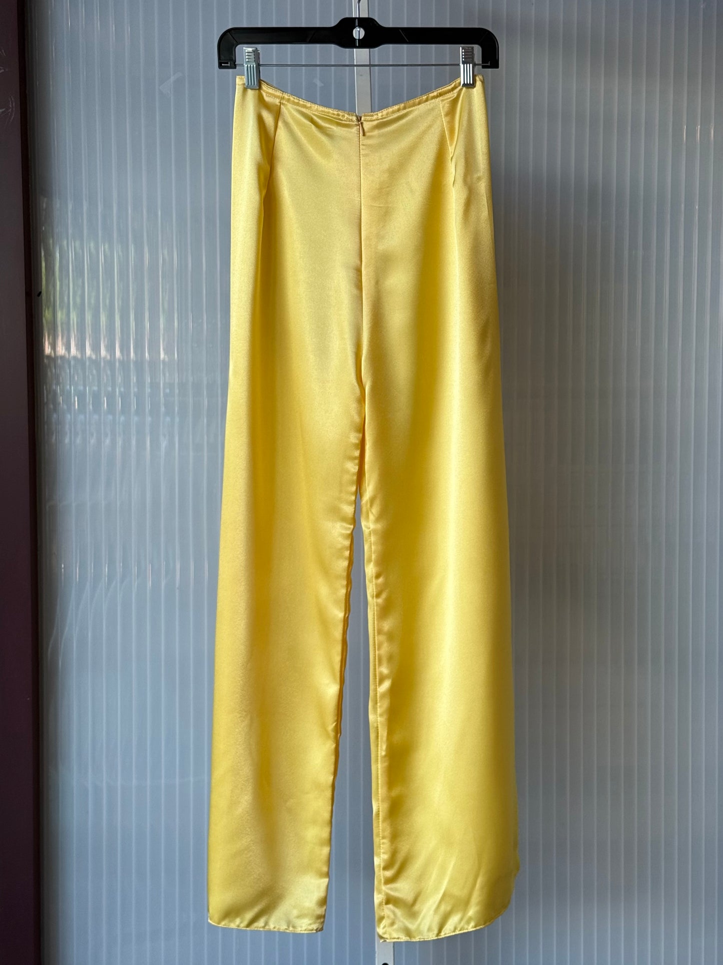 1970s Yellow Floral Sheer Ao Dai & Gold Satin Pants Set