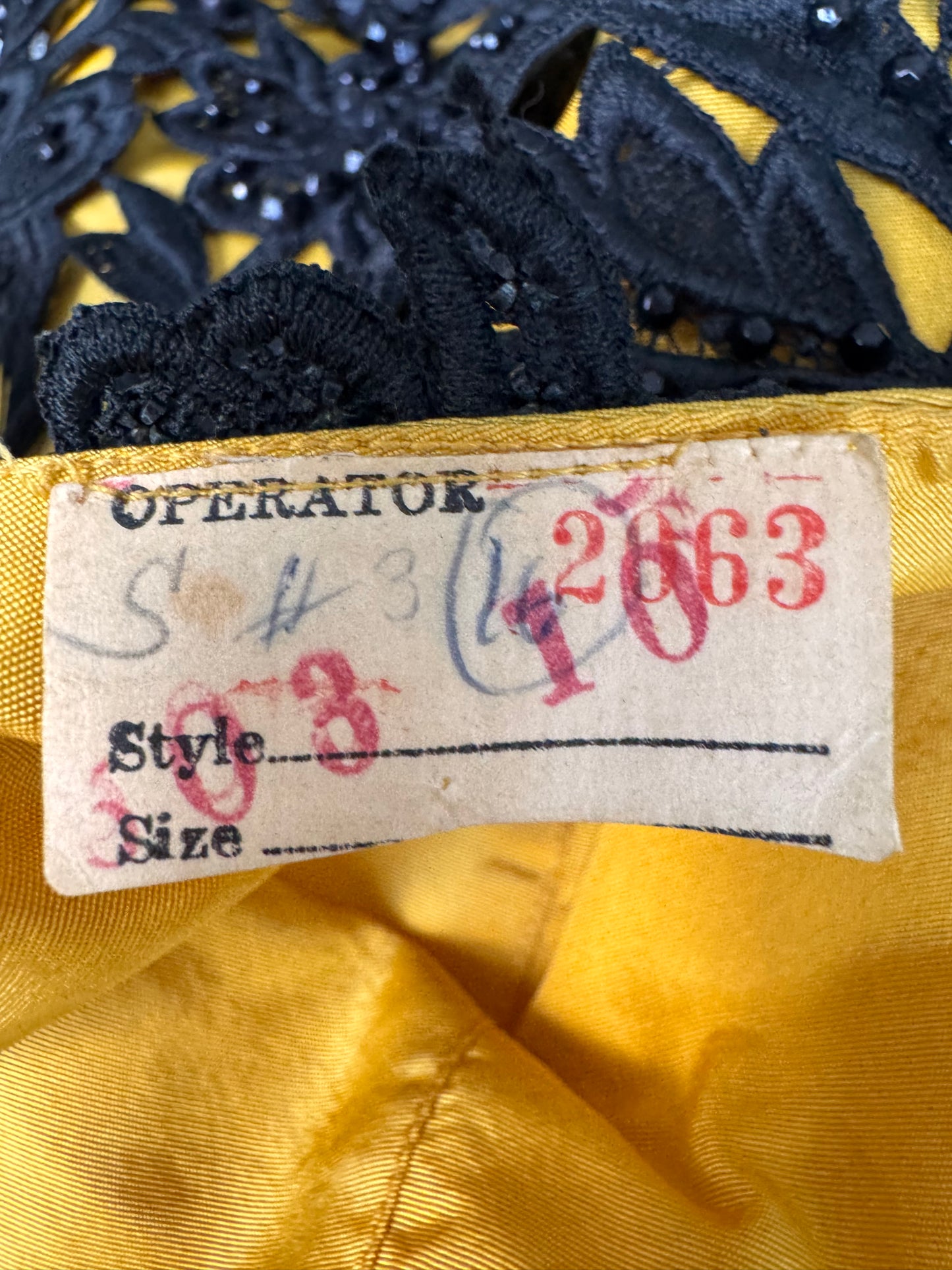 1970s Black and Yellow Beaded Crop Top