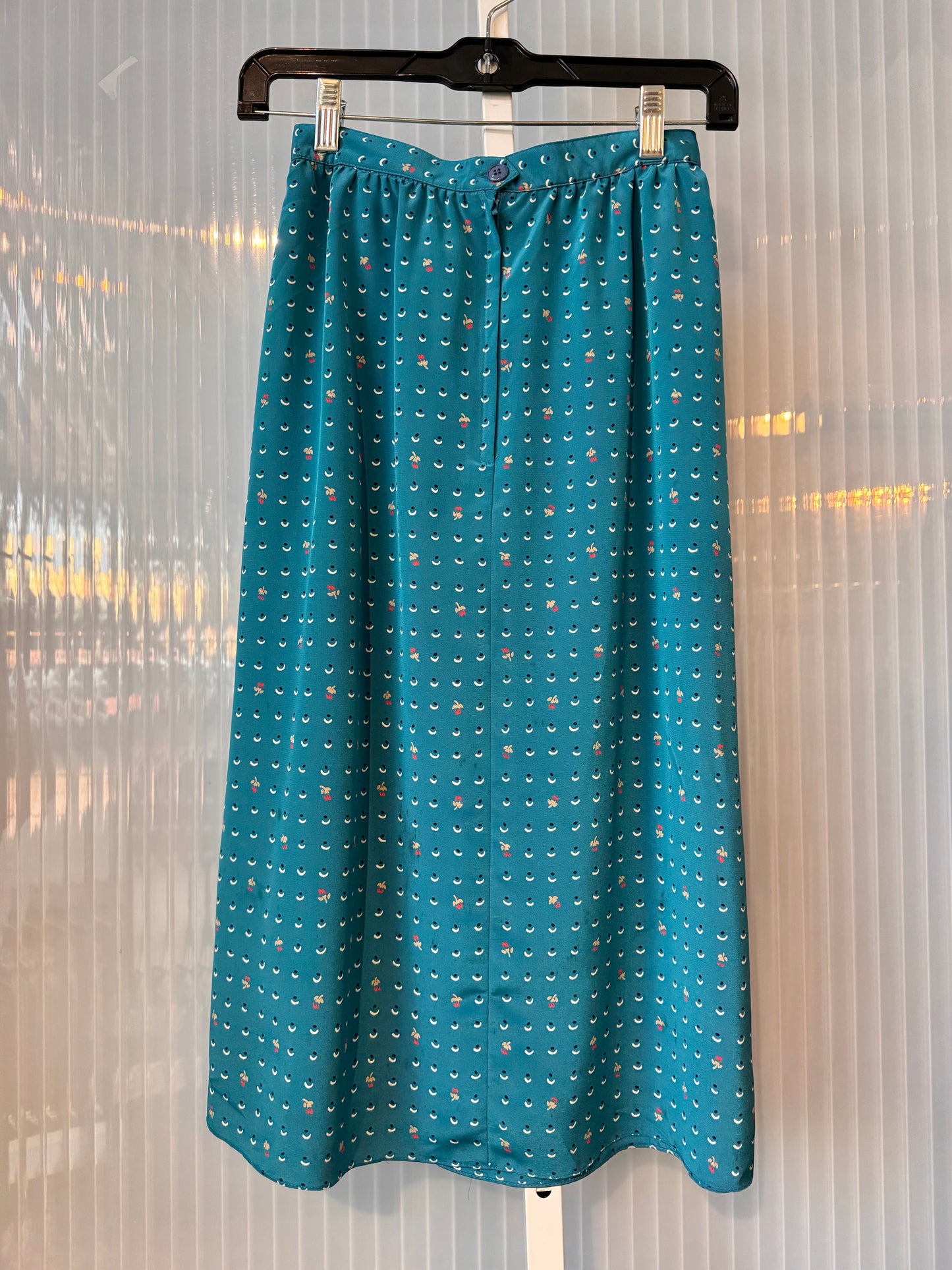 1980s Teal Patterned Skirt & Top Set