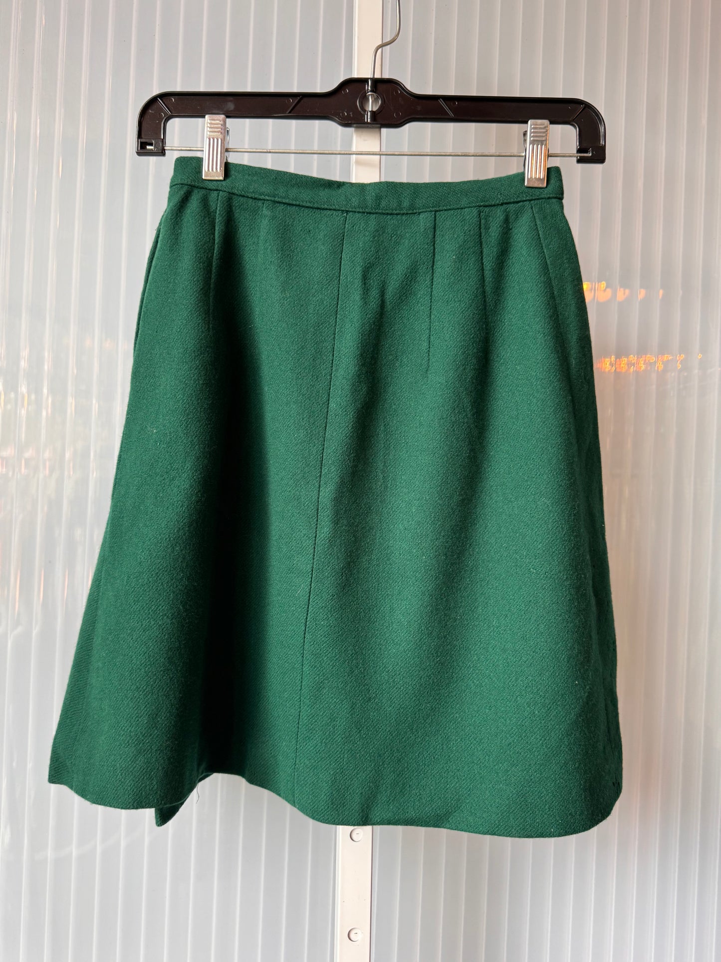 1970s Forest Green Pleated Wool Skirt