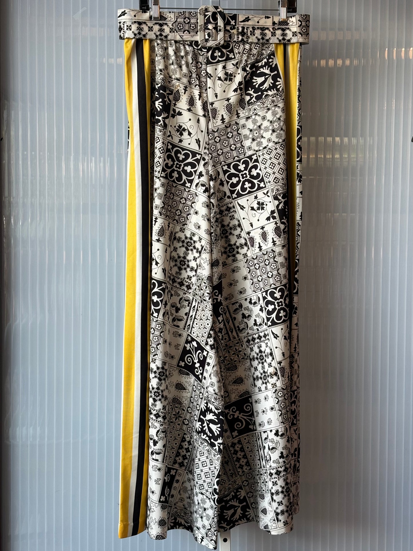 1970s Yellow Black & White Multi-Pattern Wide Leg Pants