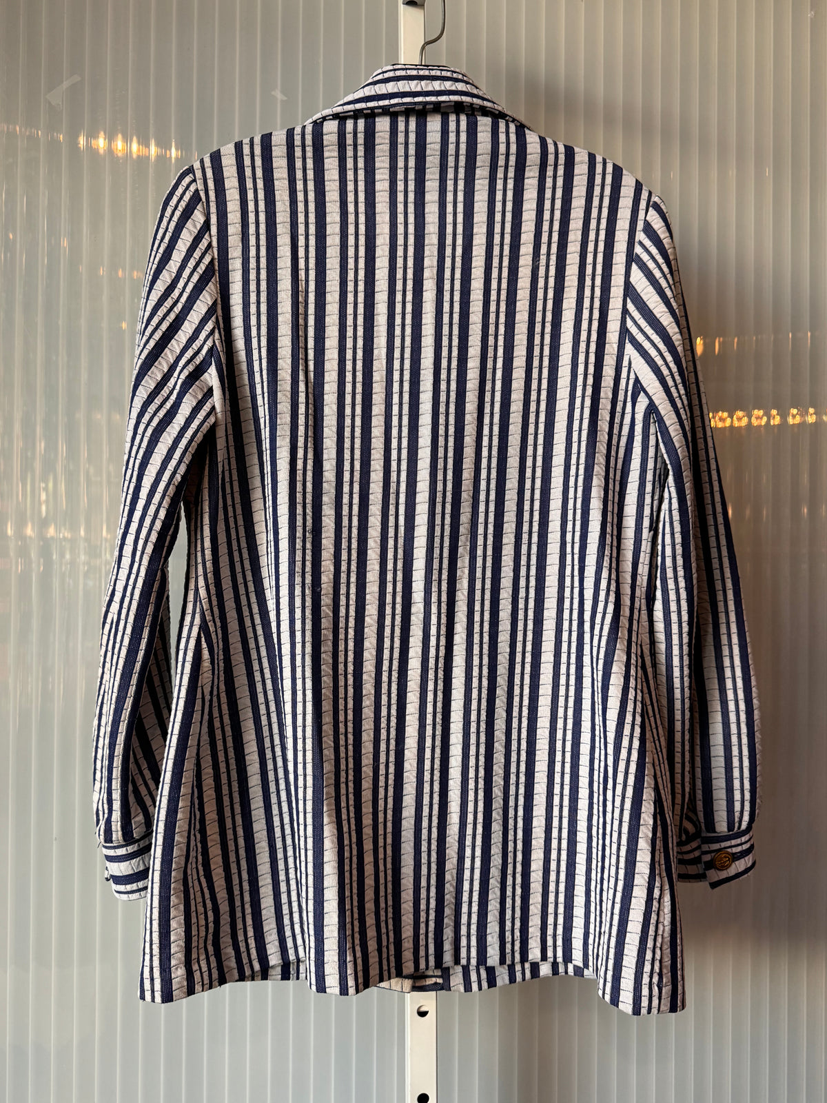 1970s Blue & White Striped Shacket with Gold Anchor Buttons