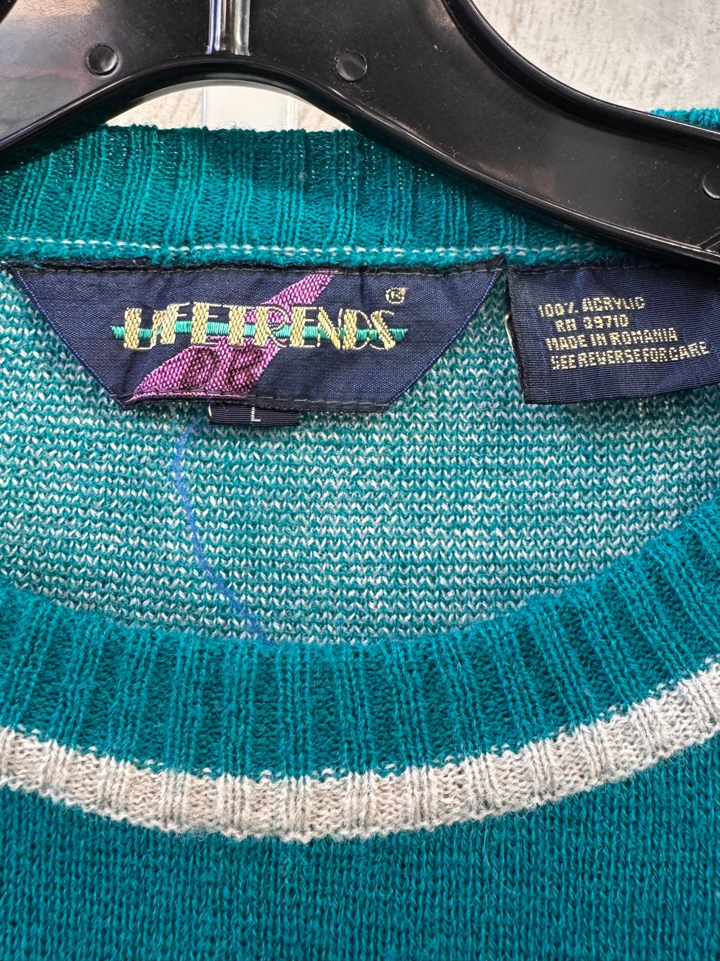 1980s Geometric Patterned Teal Sweater
