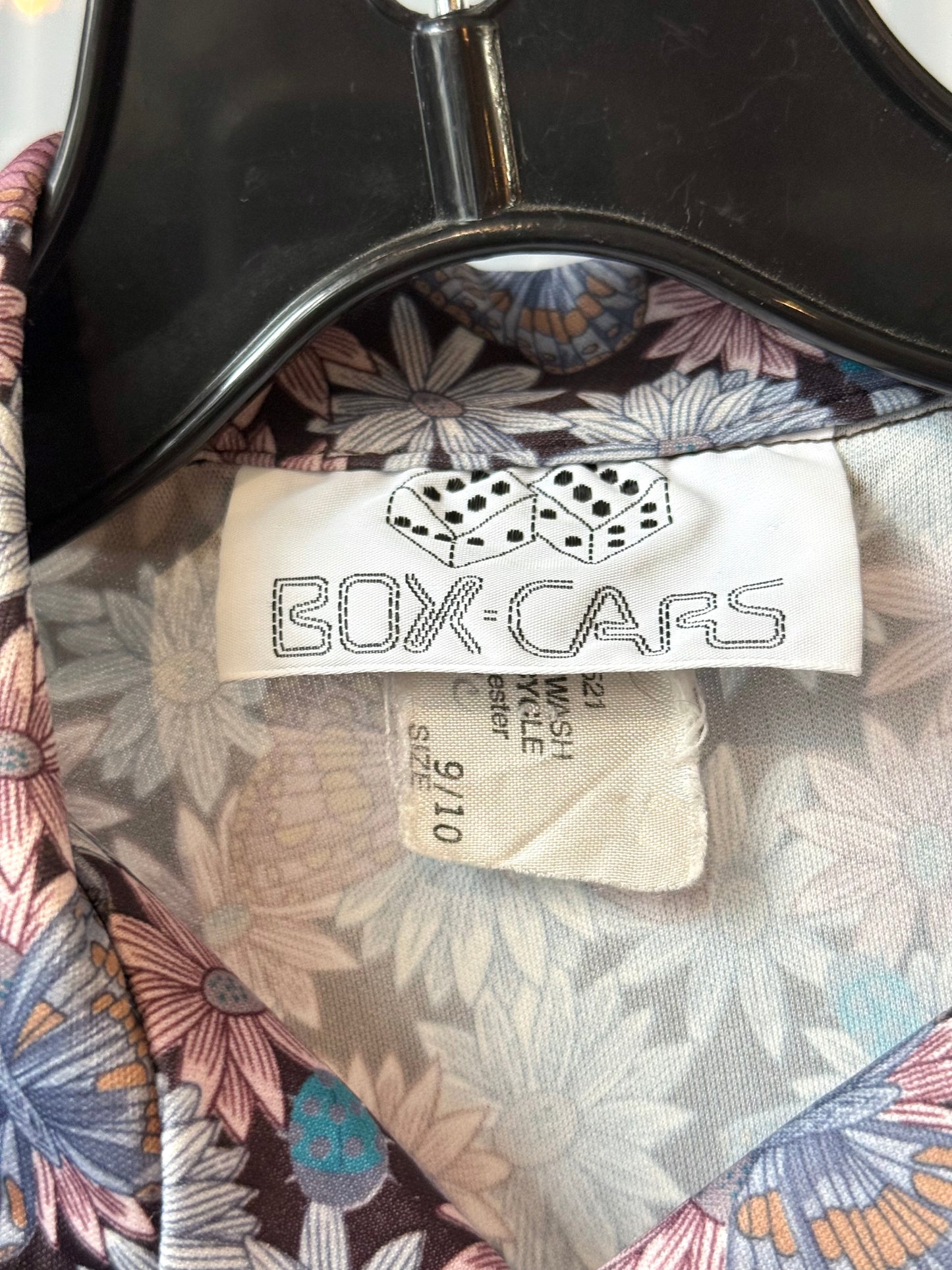 1970s Purple & Blue Floral Collared Blouse