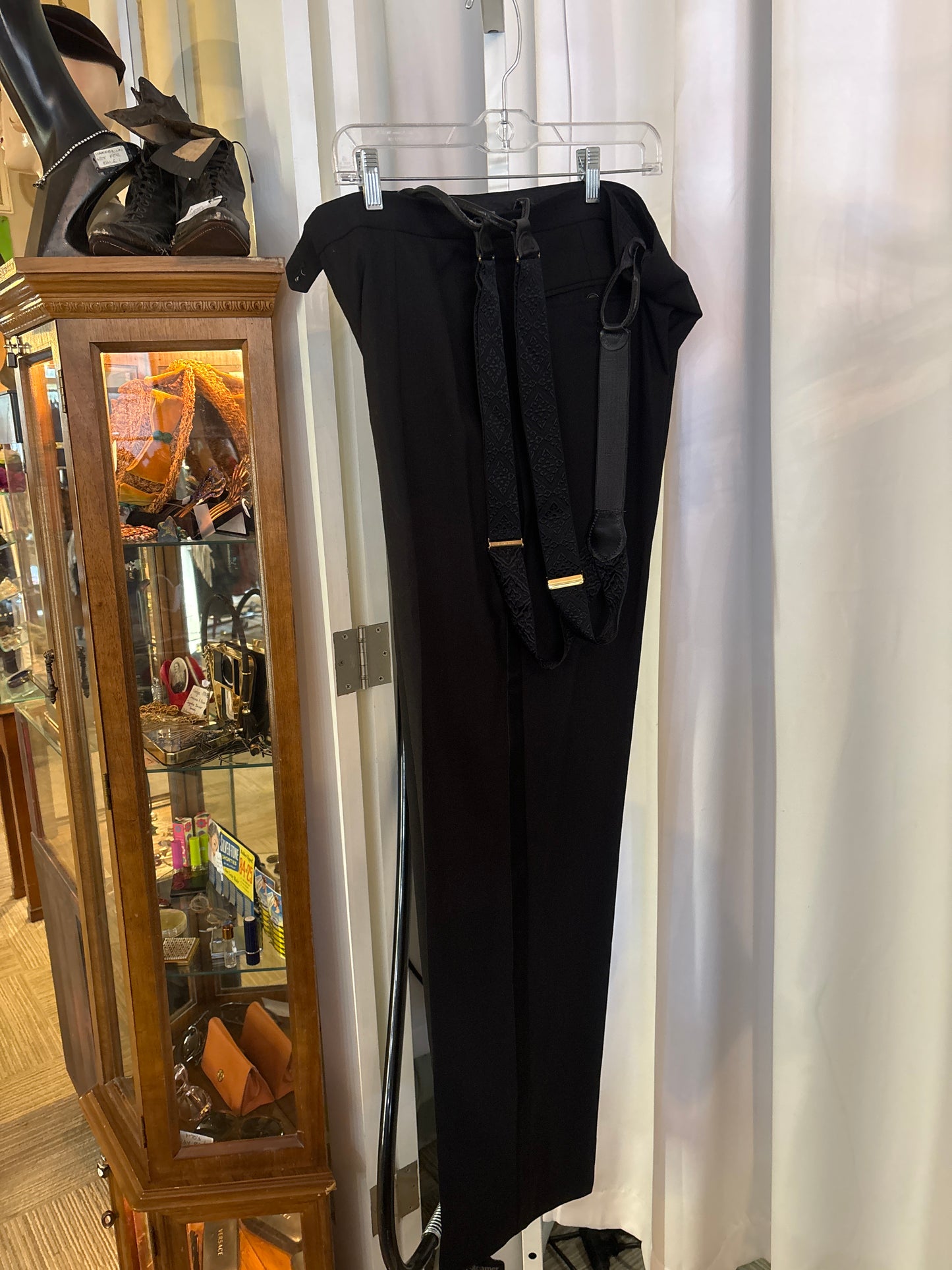 Black Tuxedo Pants w/ Detachable Silk Jacquard Pattered Suspenders