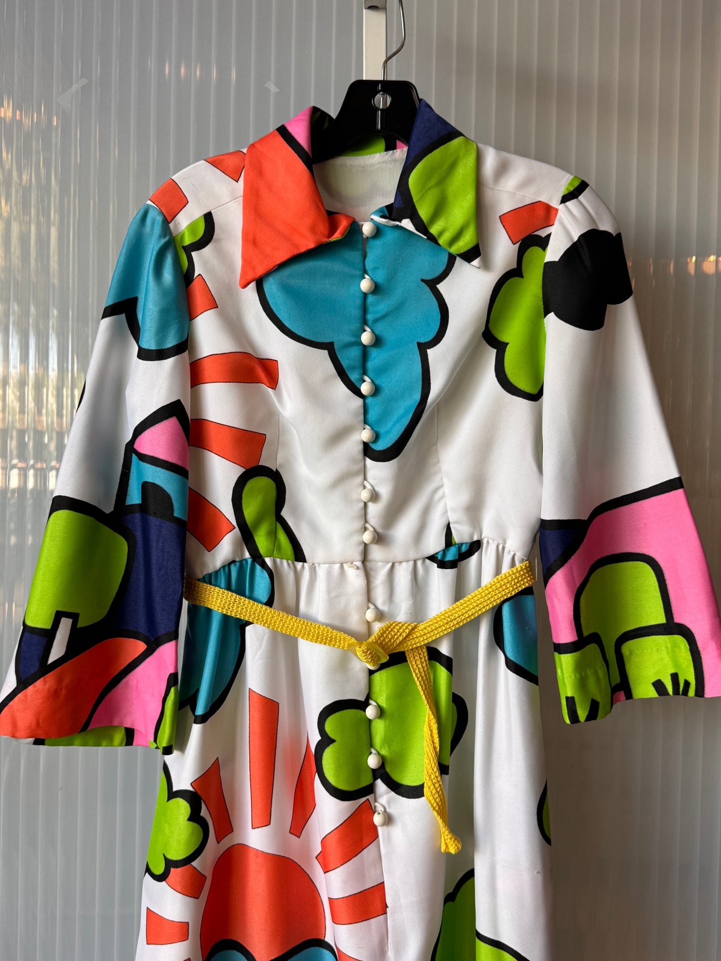 1960s/70s White Long-Sleeve Cartoon Dress
