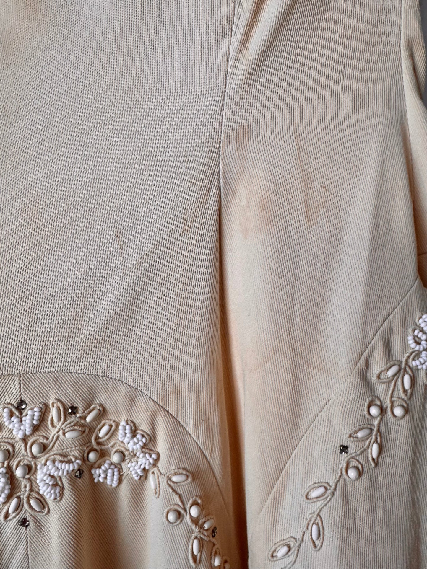 1950s Cream Drop Waist Beaded Wedding Dress